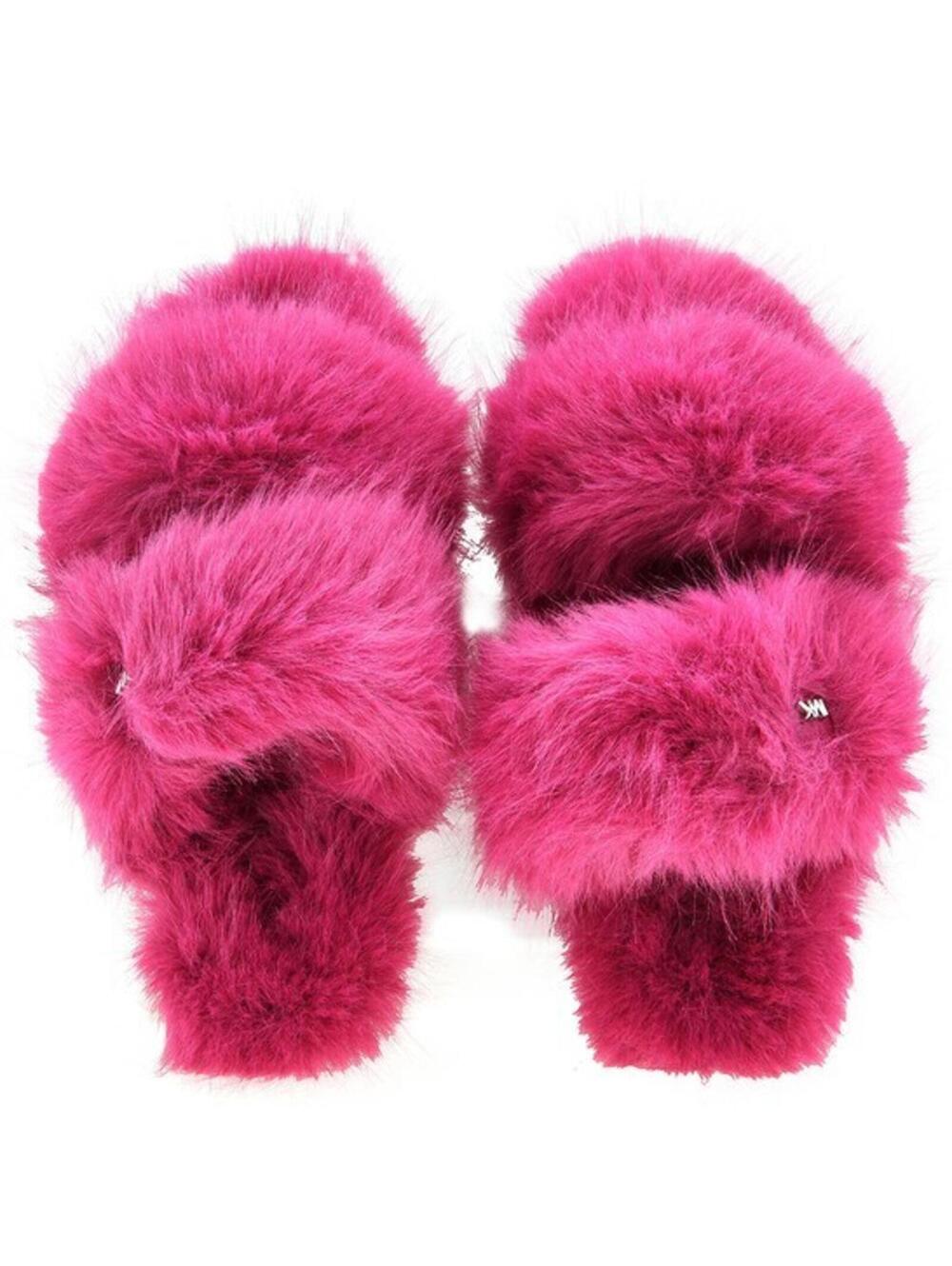 Michael Kors Tula Slide Deep Fuchsia Pink Slippers MK 9 M Faux Fur Slip On NEW